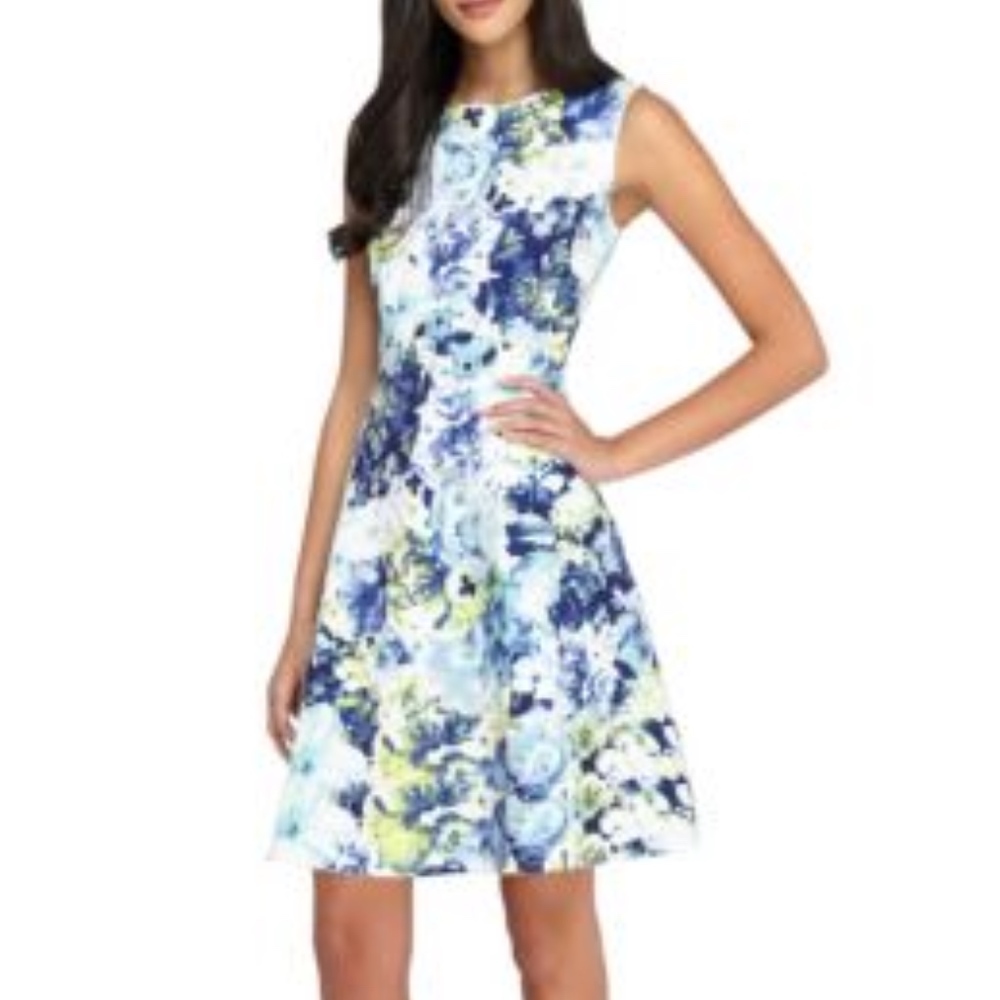 NEW TAHARI ASL White Floral Fit & Flare Dress 14
